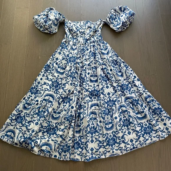 Borgo De Nor Julia Cotton Dress Venezia Blue Off the Shoulder Button UK 12 US 8 - Picture 3 of 11